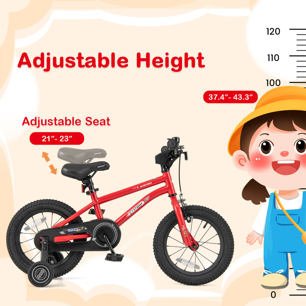 16" Kids Bike with Training Wheels, Handbrake, and Coaster Brake-Kids Bike-DECOROLALA