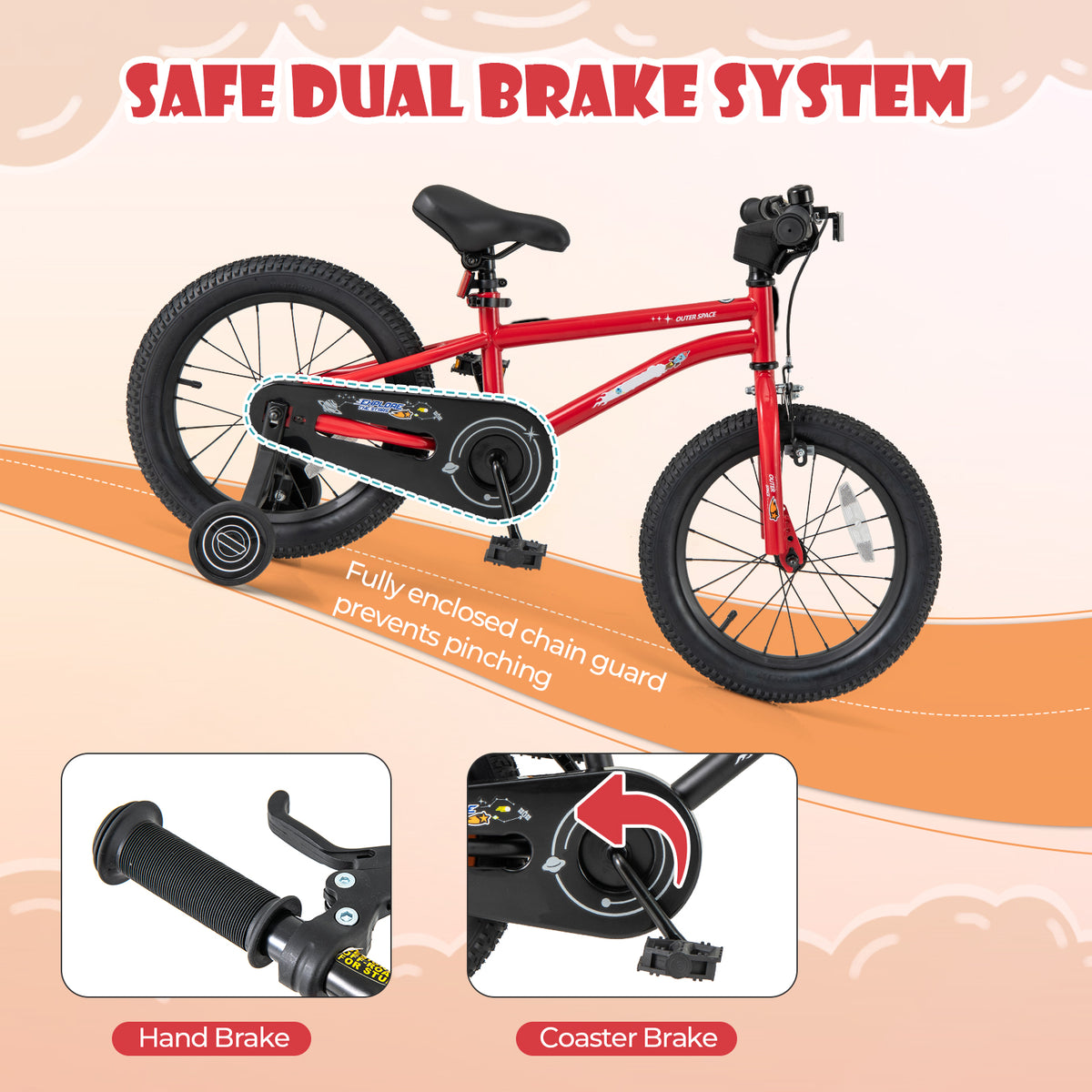 16" Kids Bike with Training Wheels, Handbrake, and Coaster Brake-Kids Bike-DECOROLALA