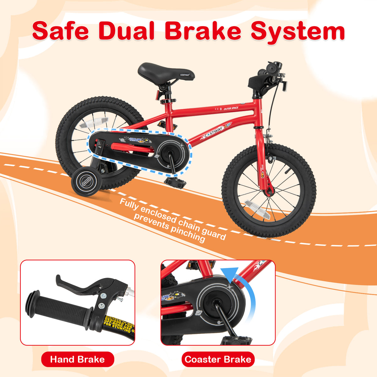 16" Kids Bike with Training Wheels, Handbrake, and Coaster Brake-Kids Bike-DECOROLALA