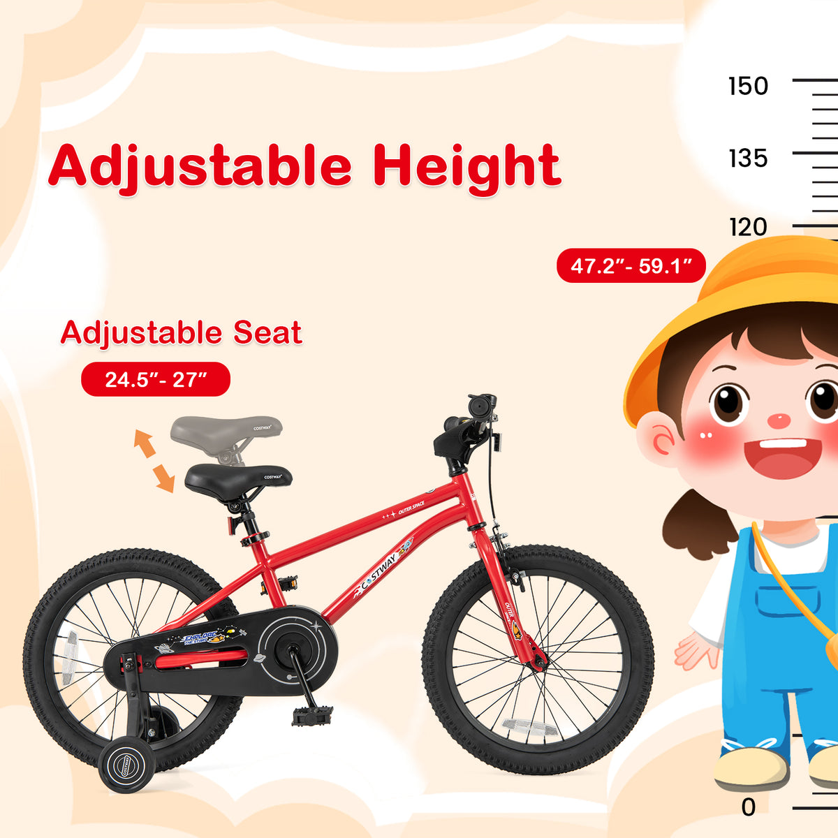 16" Kids Bike with Training Wheels, Handbrake, and Coaster Brake-Kids Bike-DECOROLALA