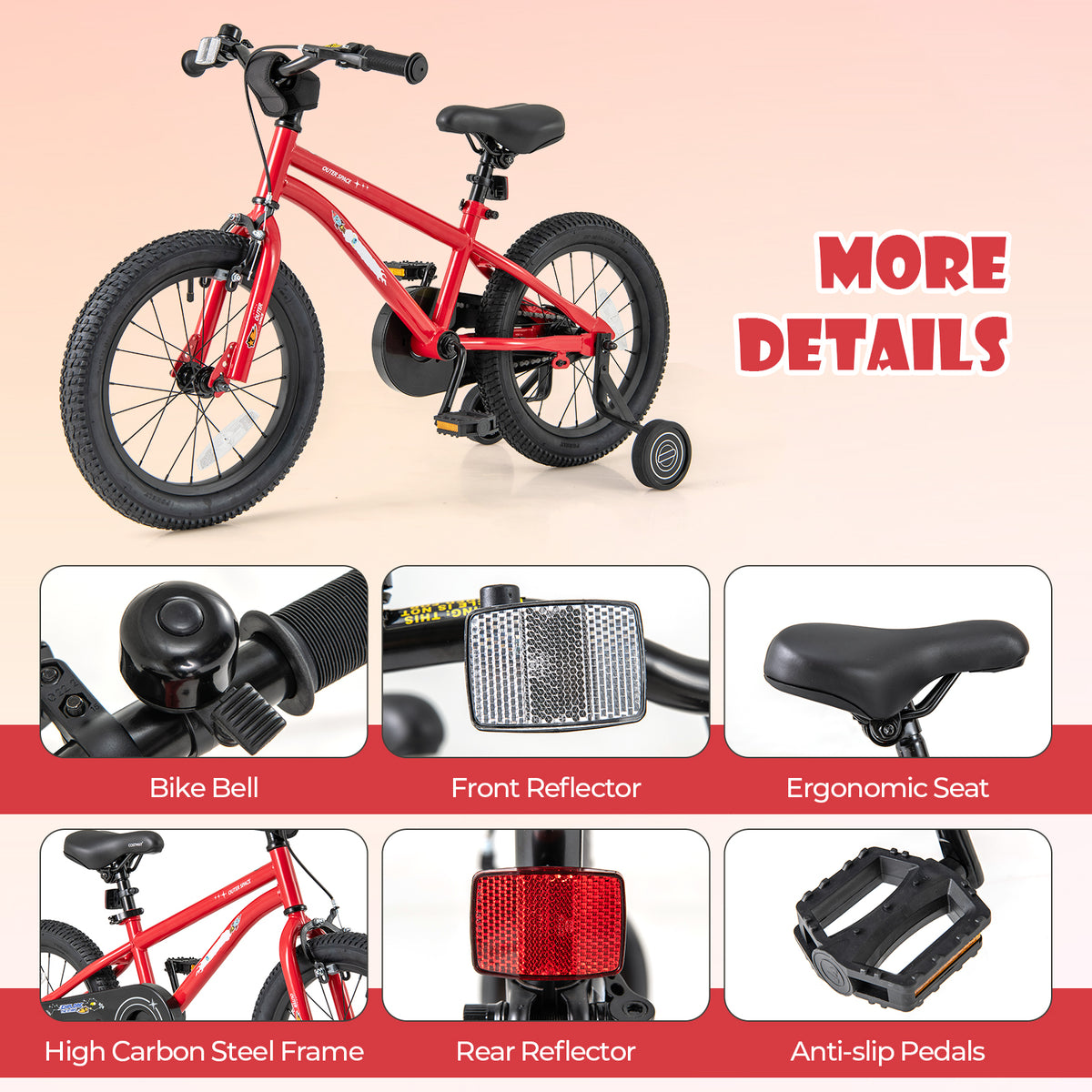 16" Kids Bike with Training Wheels, Handbrake, and Coaster Brake-Kids Bike-DECOROLALA