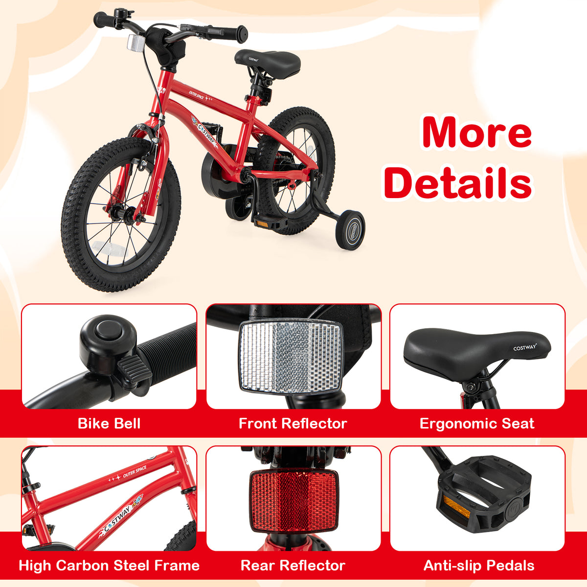 16" Kids Bike with Training Wheels, Handbrake, and Coaster Brake-Kids Bike-DECOROLALA
