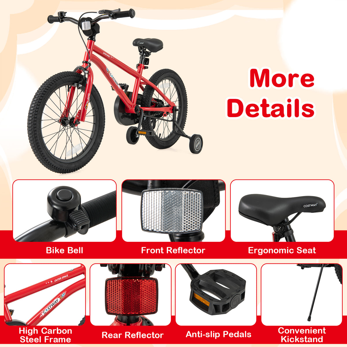 16" Kids Bike with Training Wheels, Handbrake, and Coaster Brake-Kids Bike-DECOROLALA