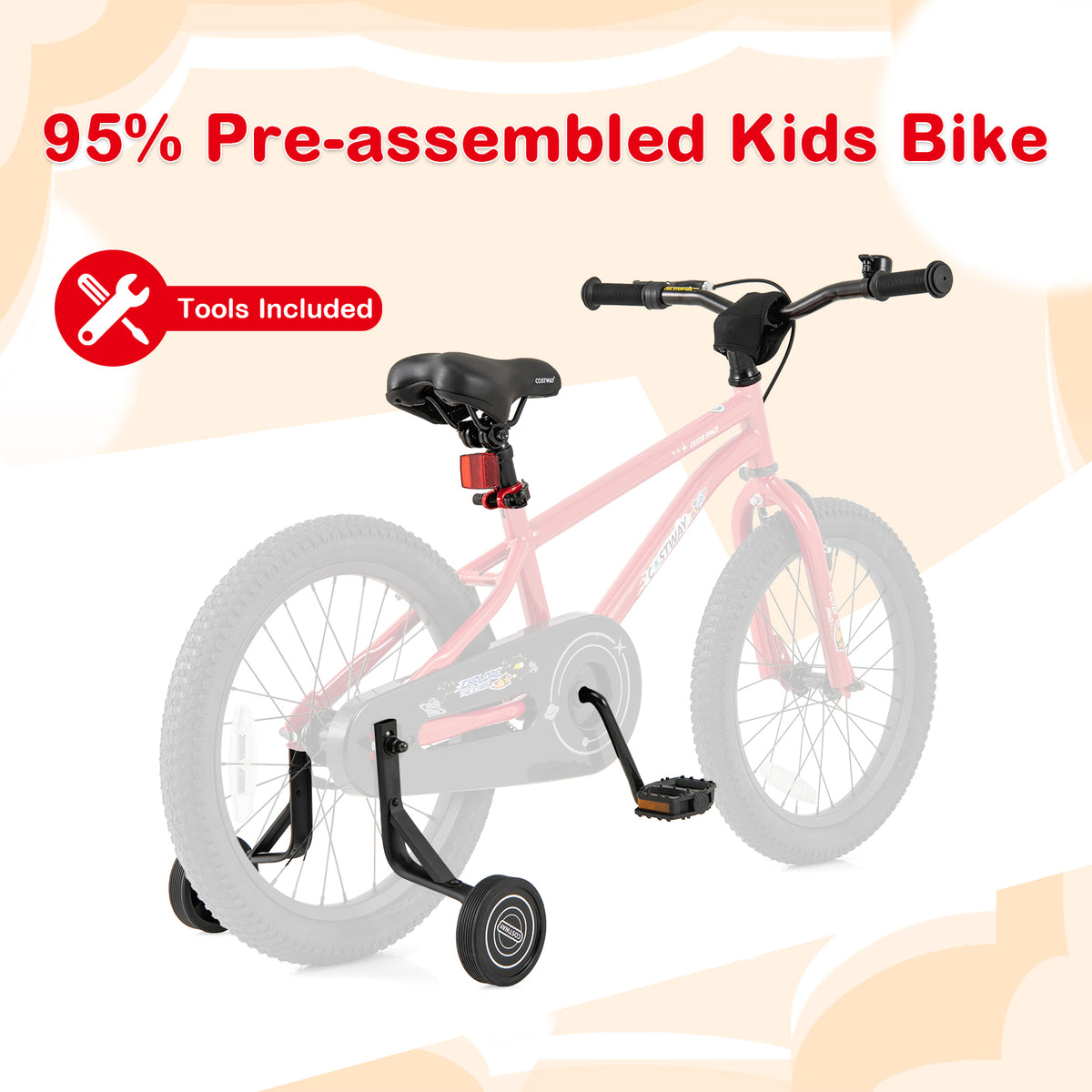 16" Kids Bike with Training Wheels, Handbrake, and Coaster Brake-Kids Bike-DECOROLALA