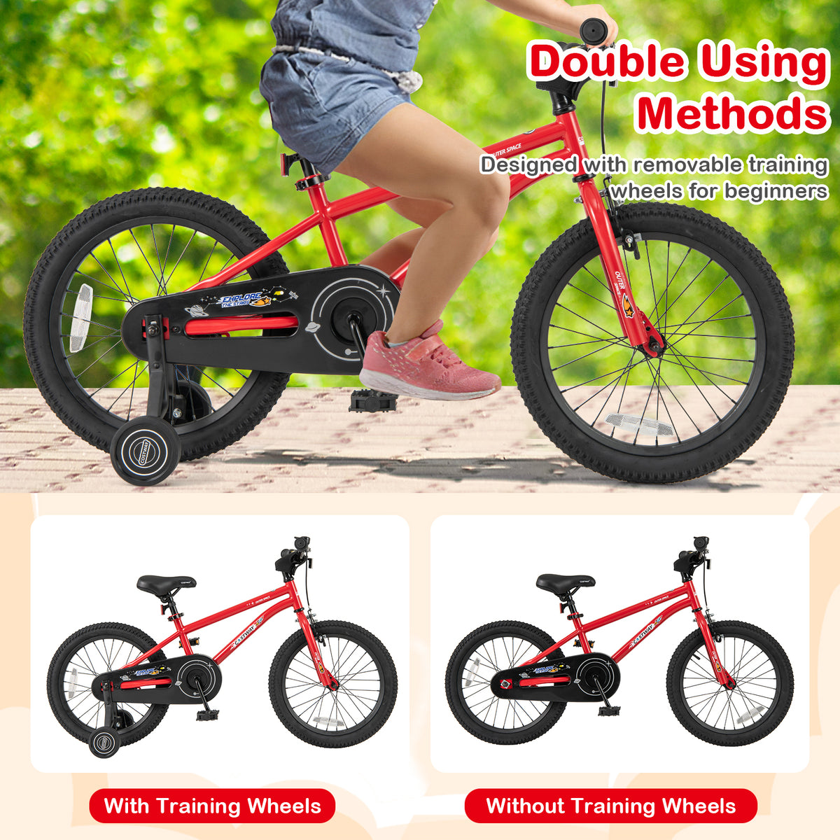 16" Kids Bike with Training Wheels, Handbrake, and Coaster Brake-Kids Bike-DECOROLALA