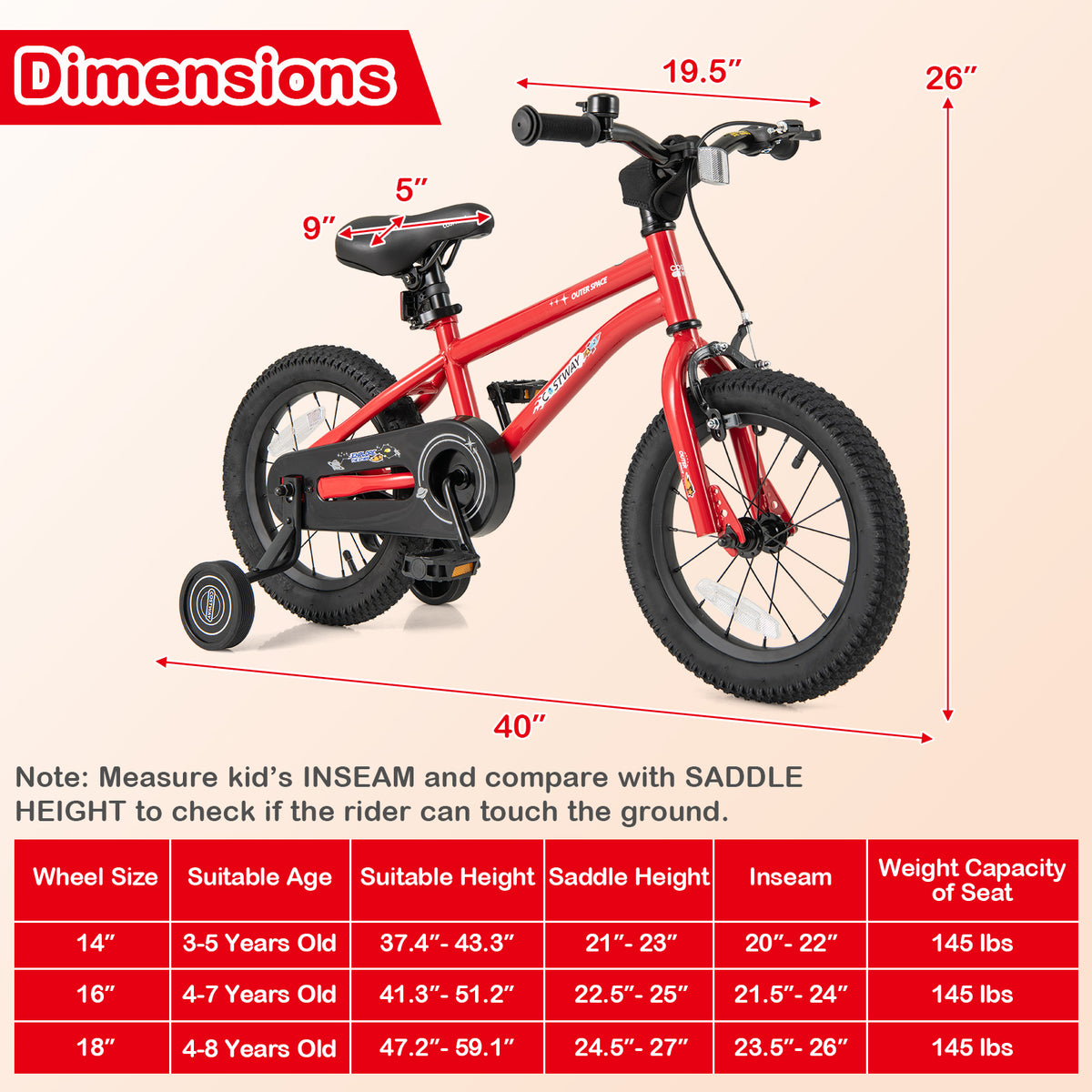 16" Kids Bike with Training Wheels, Handbrake, and Coaster Brake-Kids Bike-DECOROLALA