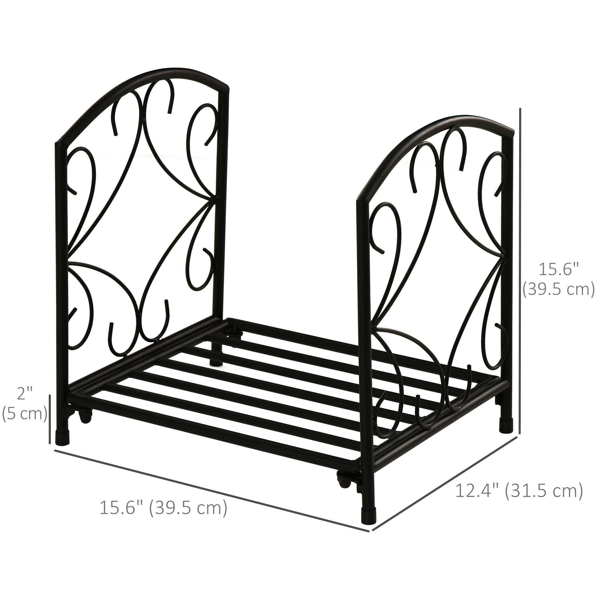 16" Metal Fireplace Log Holder - Black Firewood Rack-Home Furnishings > Home Décor > Fireplaces & Accessories > Firewood Racks-DECOROLALA