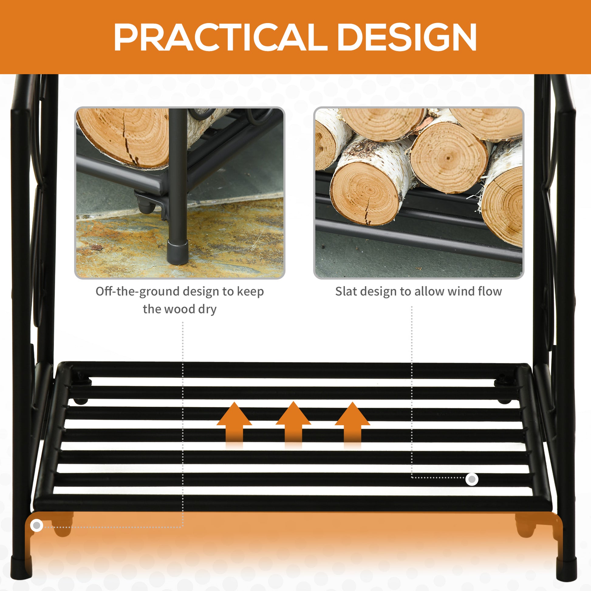 16" Metal Fireplace Log Holder - Black Firewood Rack-Home Furnishings > Home Décor > Fireplaces & Accessories > Firewood Racks-DECOROLALA