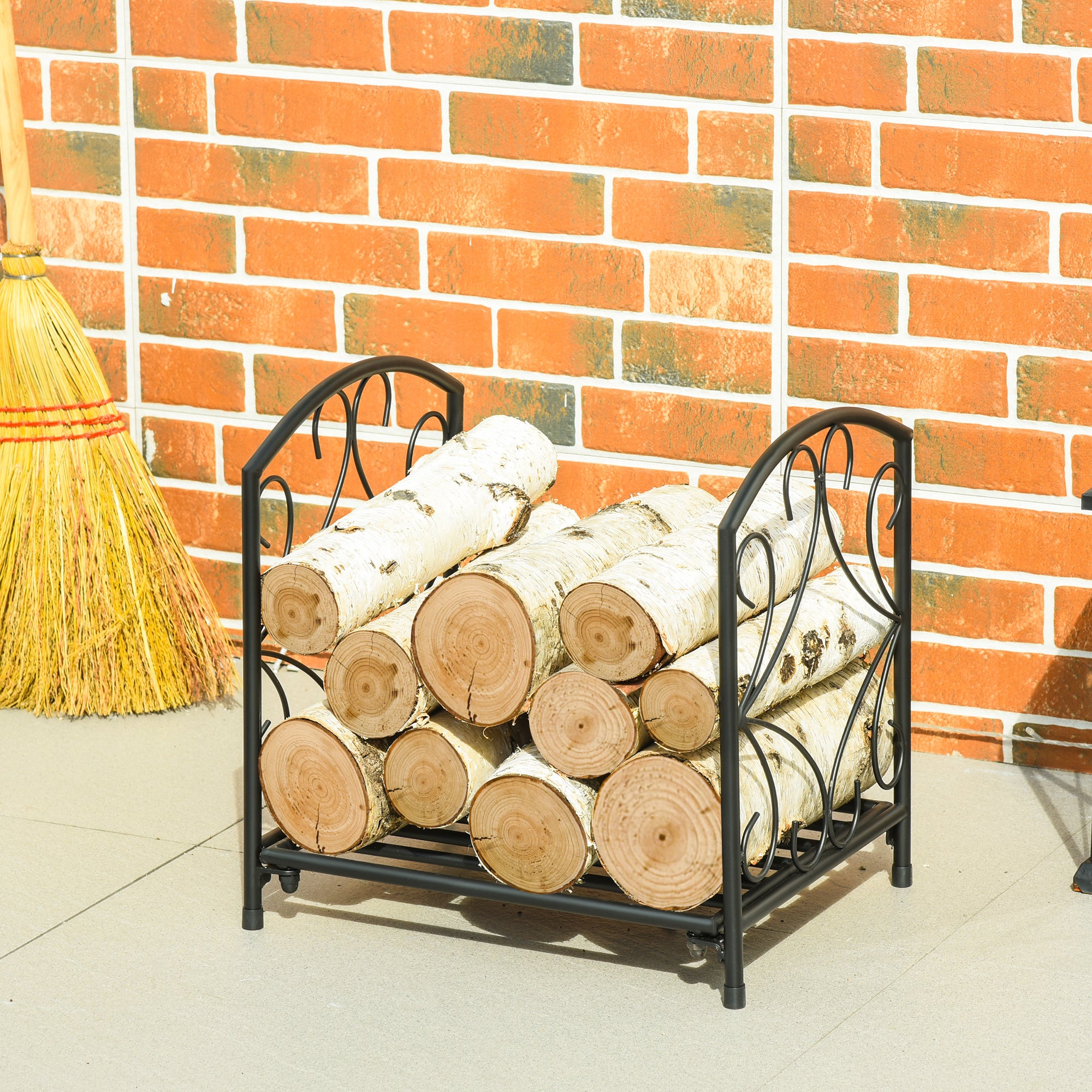 16" Metal Fireplace Log Holder - Black Firewood Rack-Home Furnishings > Home Décor > Fireplaces & Accessories > Firewood Racks-DECOROLALA