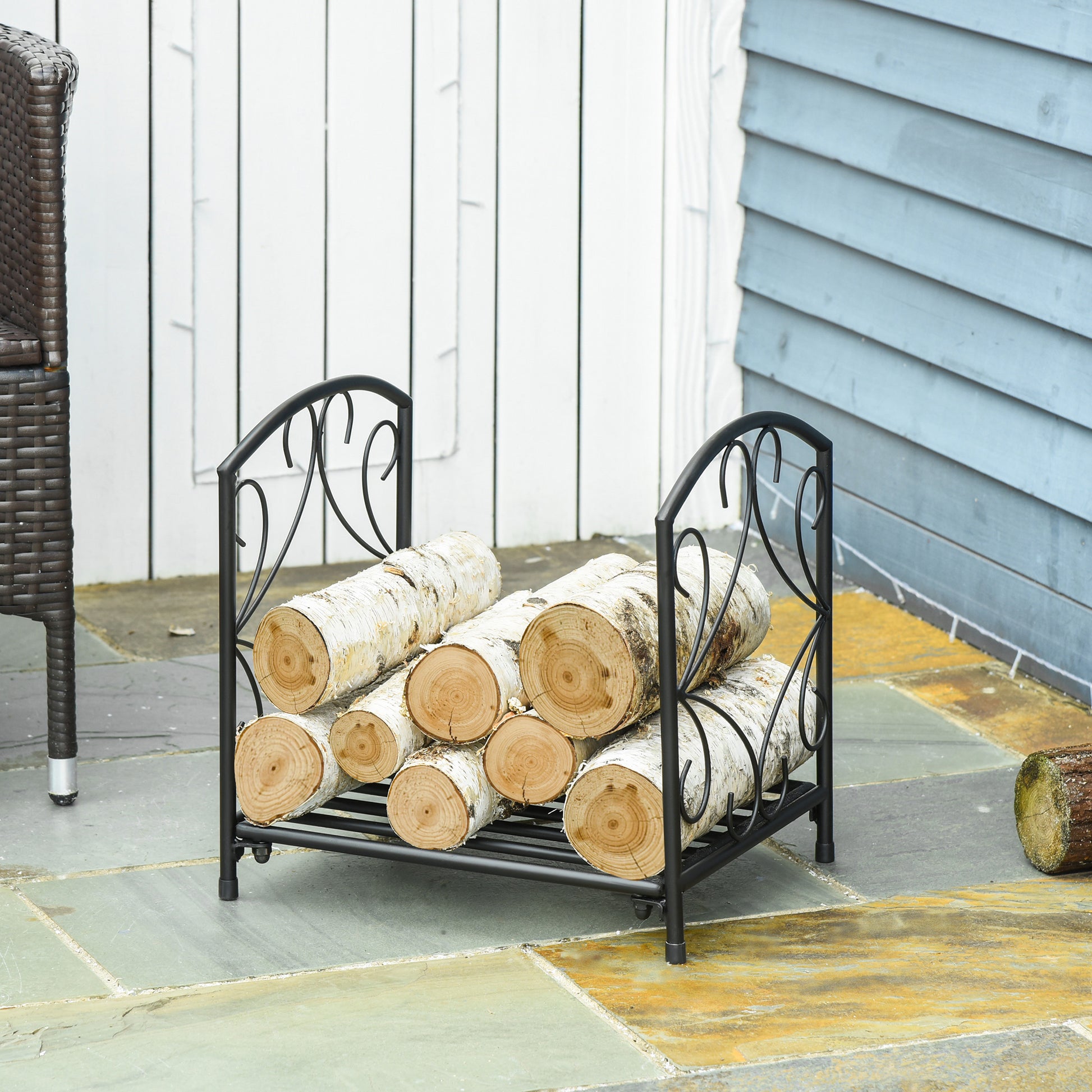 16" Metal Fireplace Log Holder - Black Firewood Rack-Home Furnishings > Home Décor > Fireplaces & Accessories > Firewood Racks-DECOROLALA