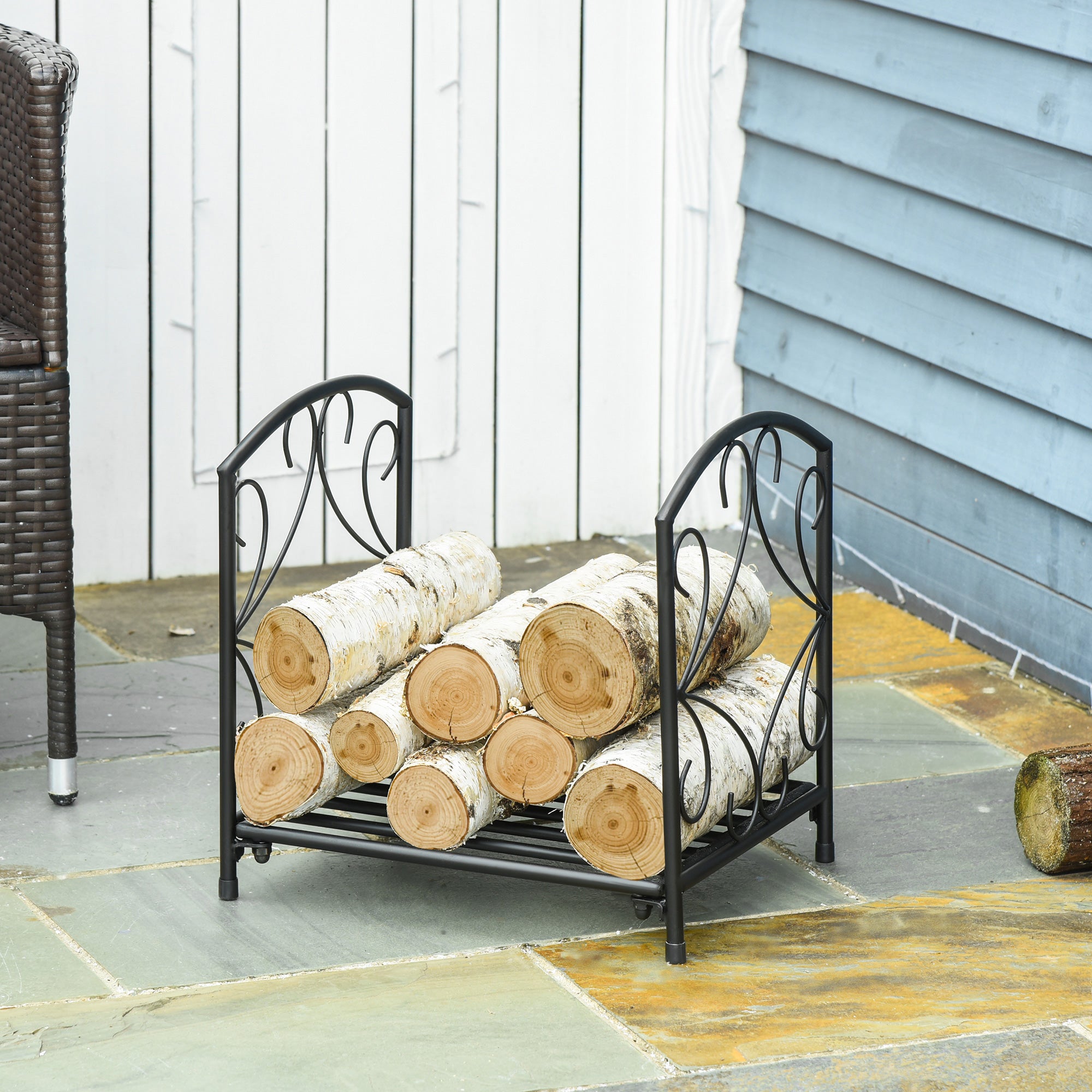 16" Metal Fireplace Log Holder - Black Firewood Rack-Home Furnishings > Home Décor > Fireplaces & Accessories > Firewood Racks-DECOROLALA