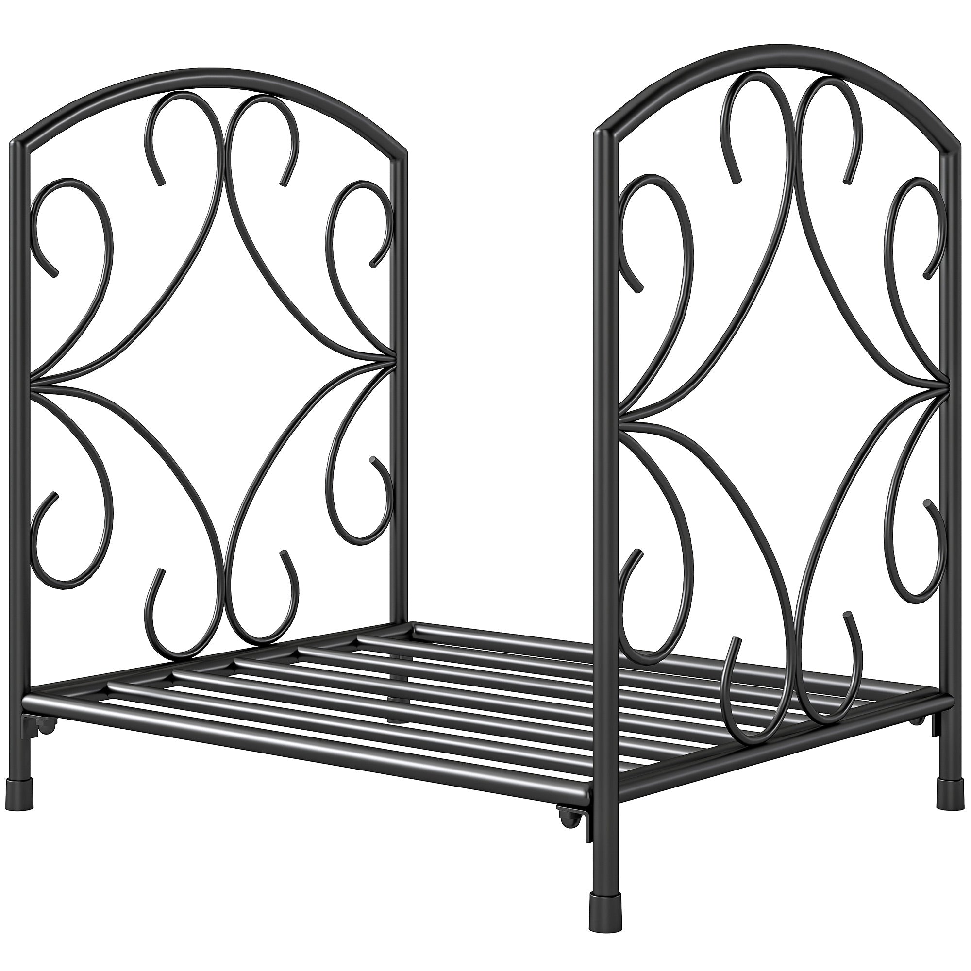 16" Metal Fireplace Log Holder - Black Firewood Rack-Home Furnishings > Home Décor > Fireplaces & Accessories > Firewood Racks-DECOROLALA