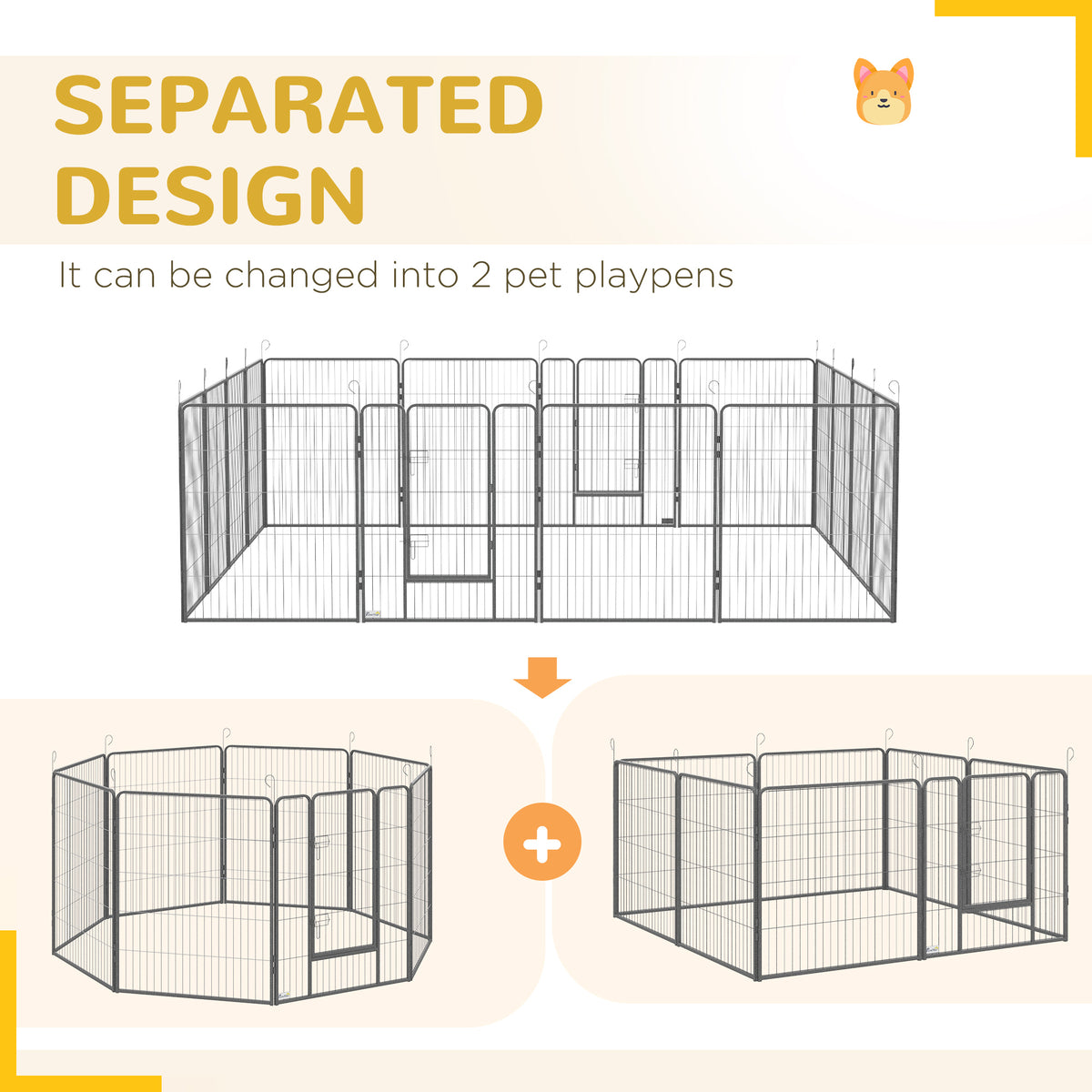 16-Panel Heavy Duty Dog Playpen - 39" Height Steel Enclosure, Grey-Dogs-DECOROLALA