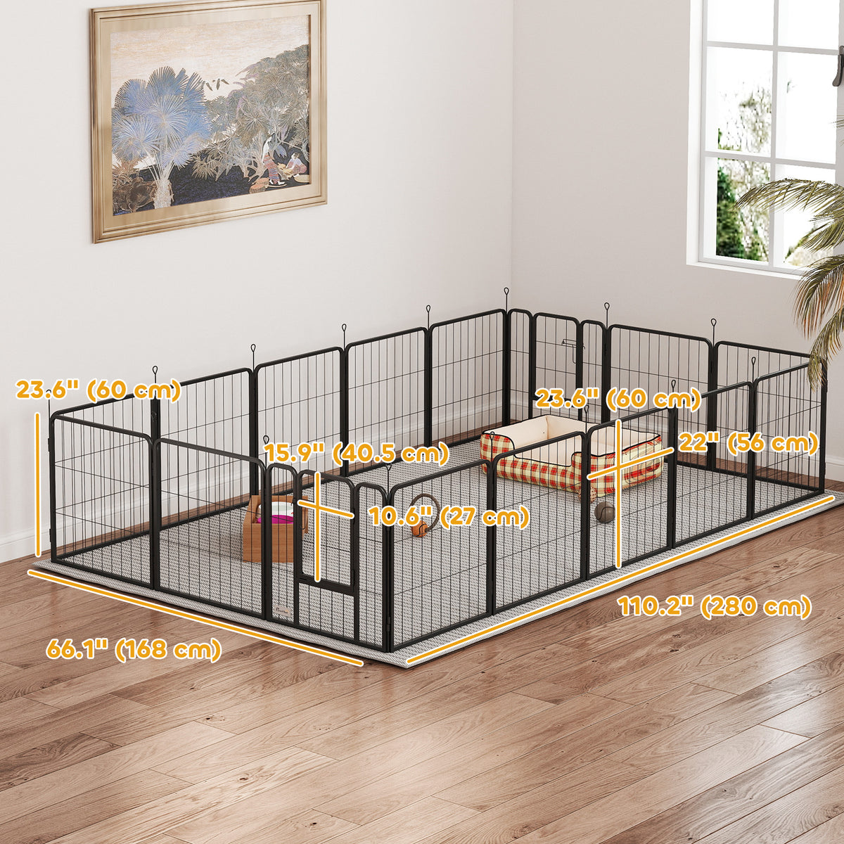 16-Panel Portable Dog Playpen - 24" Height Black Steel Fence-Dogs-DECOROLALA