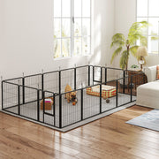 16-Panel Portable Dog Playpen - 24" Height Black Steel Fence-Dogs-DECOROLALA