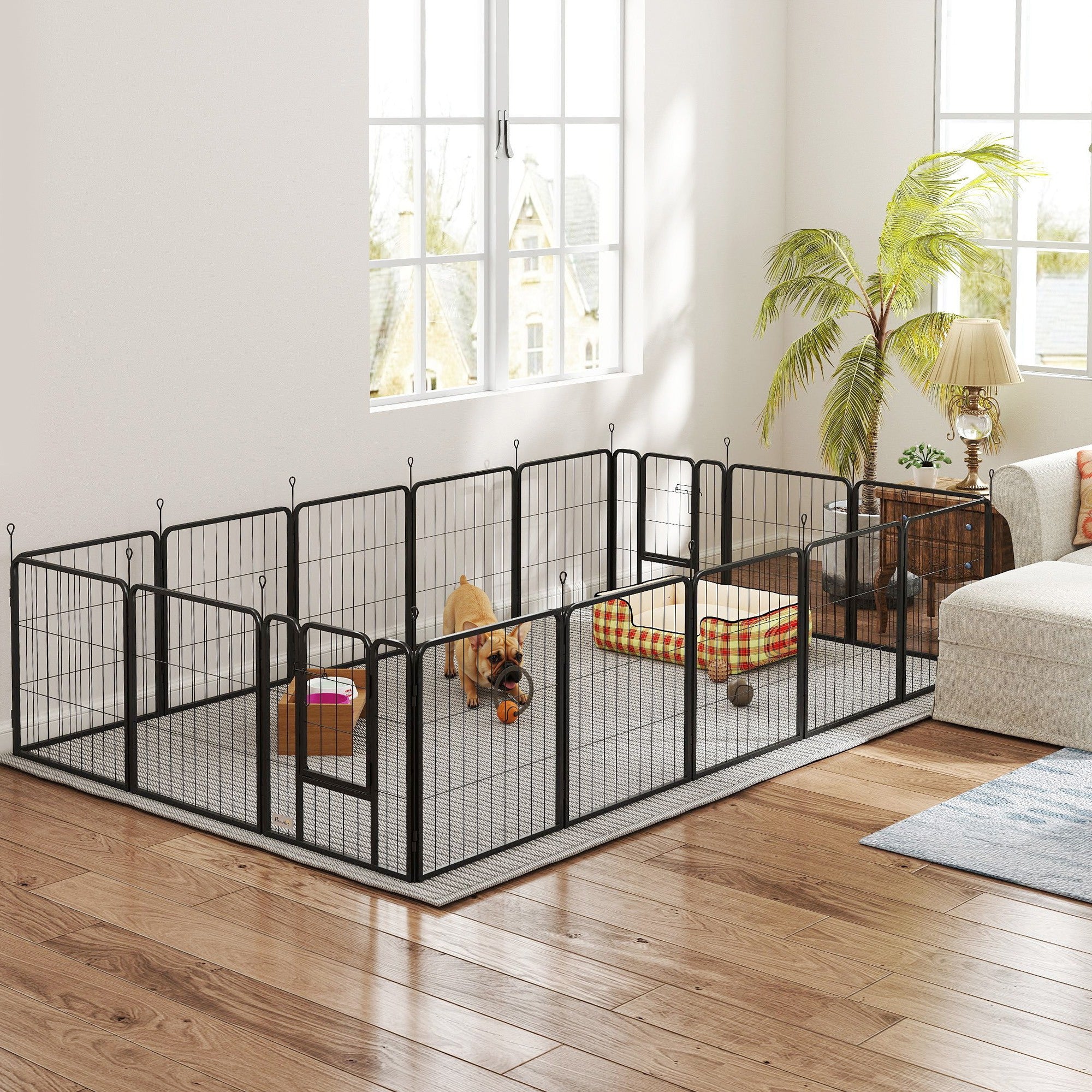 16-Panel Portable Dog Playpen - 24" Height Black Steel Fence-Dogs-DECOROLALA