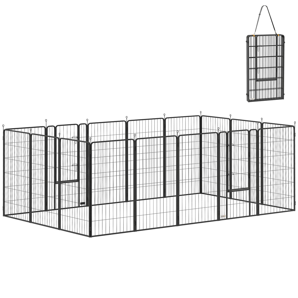 16-Panel Portable Dog Playpen - 47" Height Black Steel Fence-Dogs-DECOROLALA