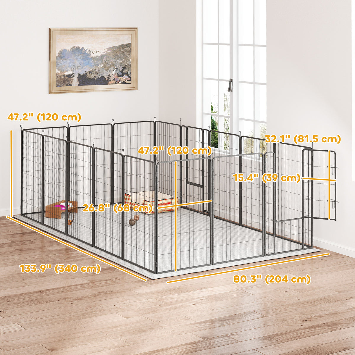 16-Panel Portable Dog Playpen - 47" Height Black Steel Fence-Dogs-DECOROLALA