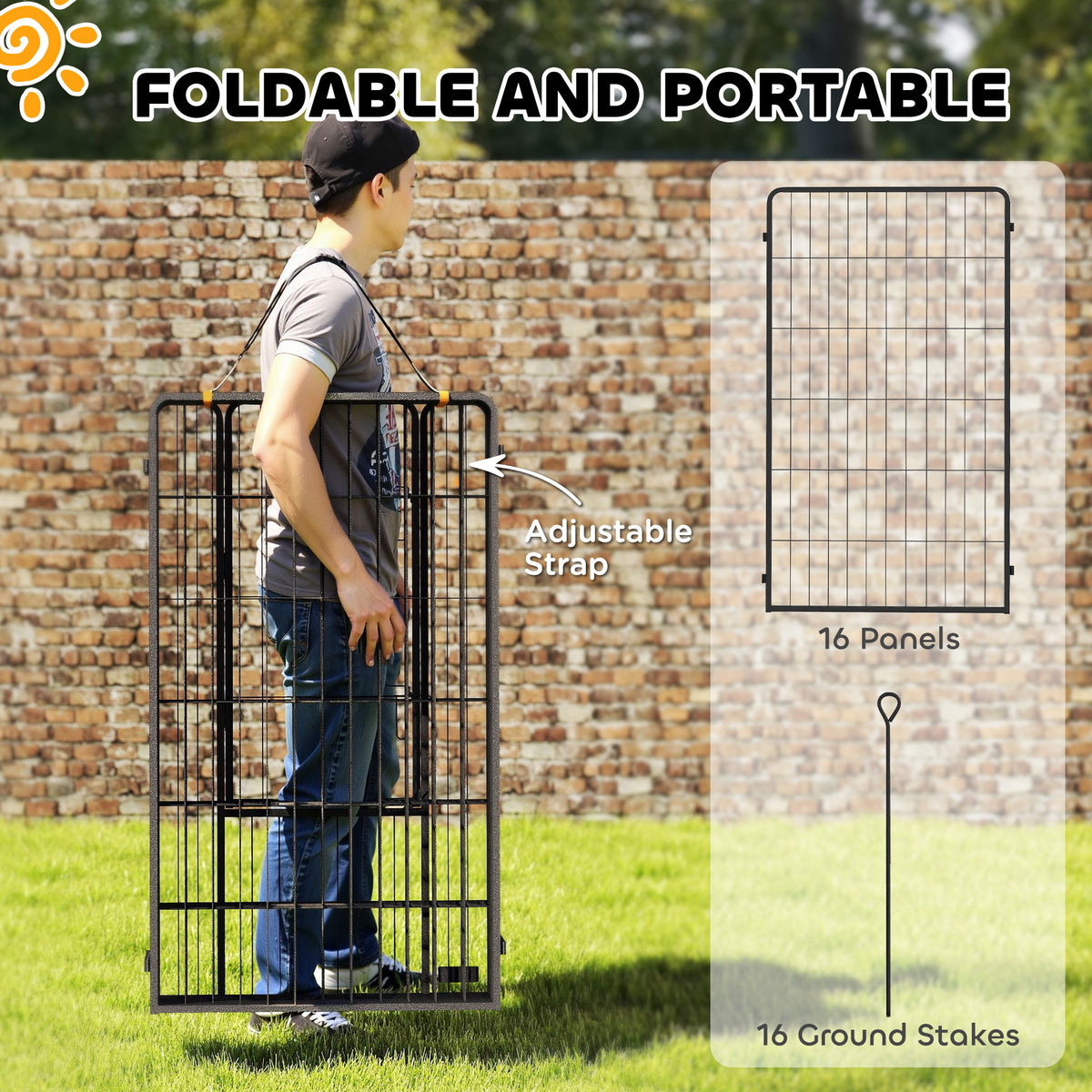 16-Panel Portable Dog Playpen - 47" Height Black Steel Fence-Dogs-DECOROLALA