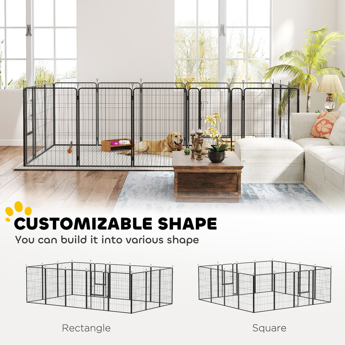 16-Panel Portable Dog Playpen - Black Steel 39" Height-Dogs-DECOROLALA