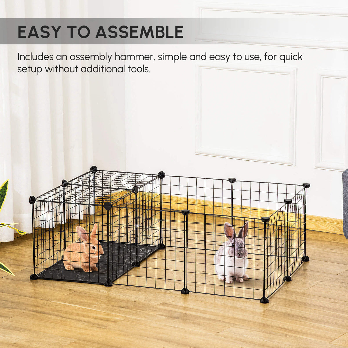 16-Panel Portable Metal Pet Fence with Door - Black 14" Small Animal Cage-Small Animals-DECOROLALA