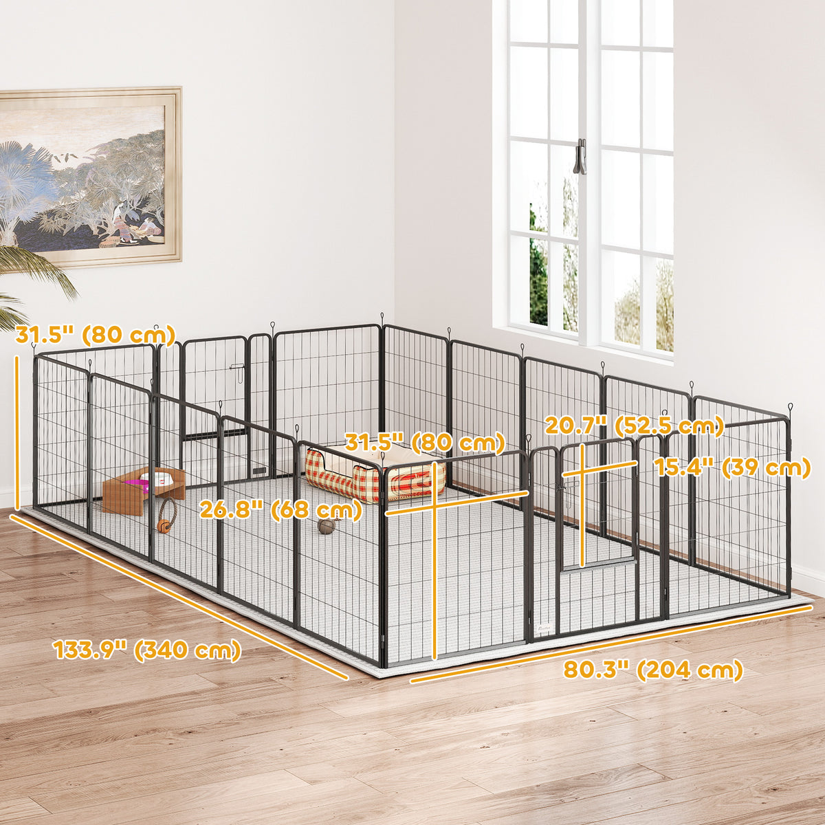 16-Panel Portable Steel Dog Playpen - Black 31.5" H-Dogs-DECOROLALA