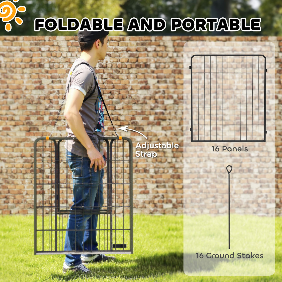 16-Panel Portable Steel Dog Playpen - Black 31.5" H-Dogs-DECOROLALA