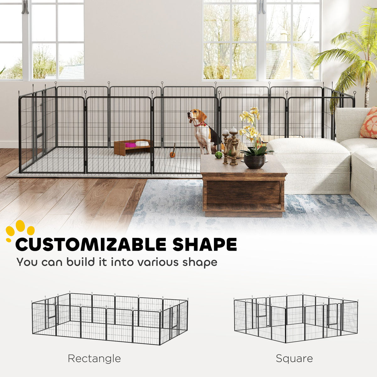 16-Panel Portable Steel Dog Playpen - Black 31.5" H-Dogs-DECOROLALA