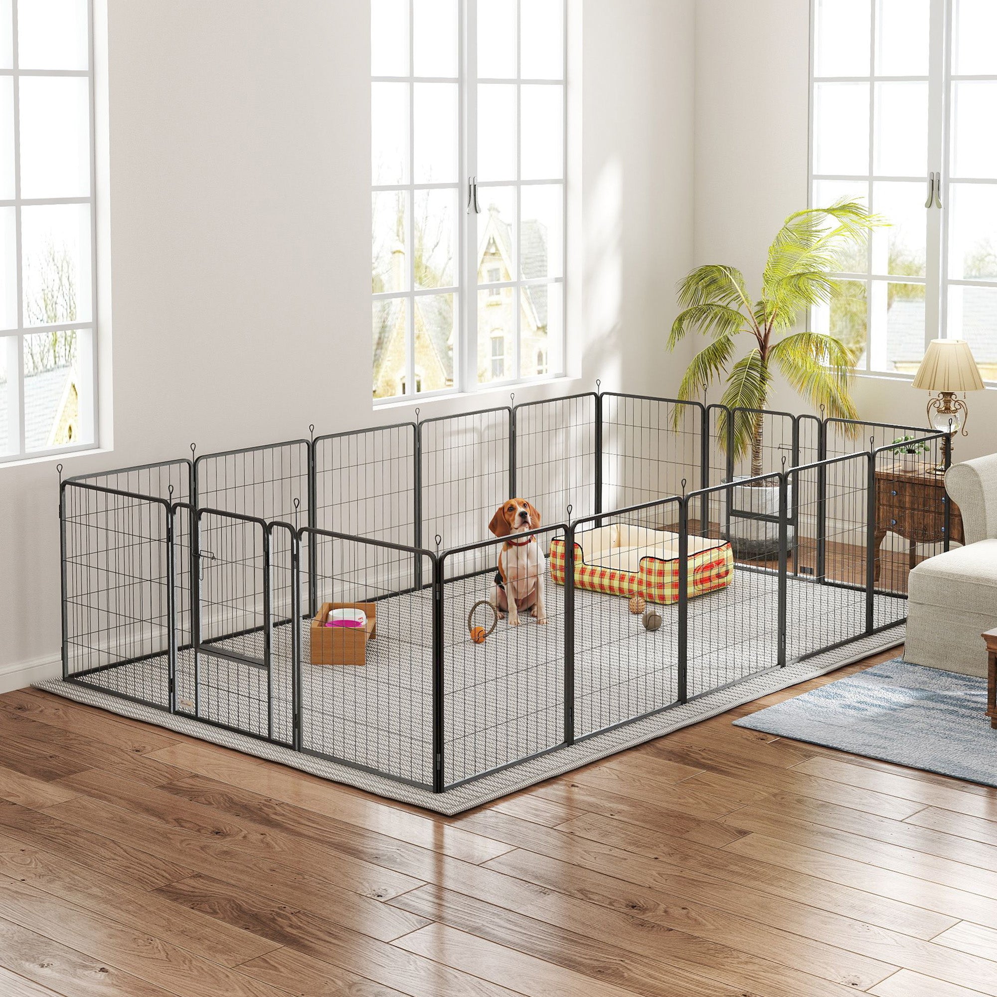 16-Panel Portable Steel Dog Playpen - Black 31.5" H-Dogs-DECOROLALA