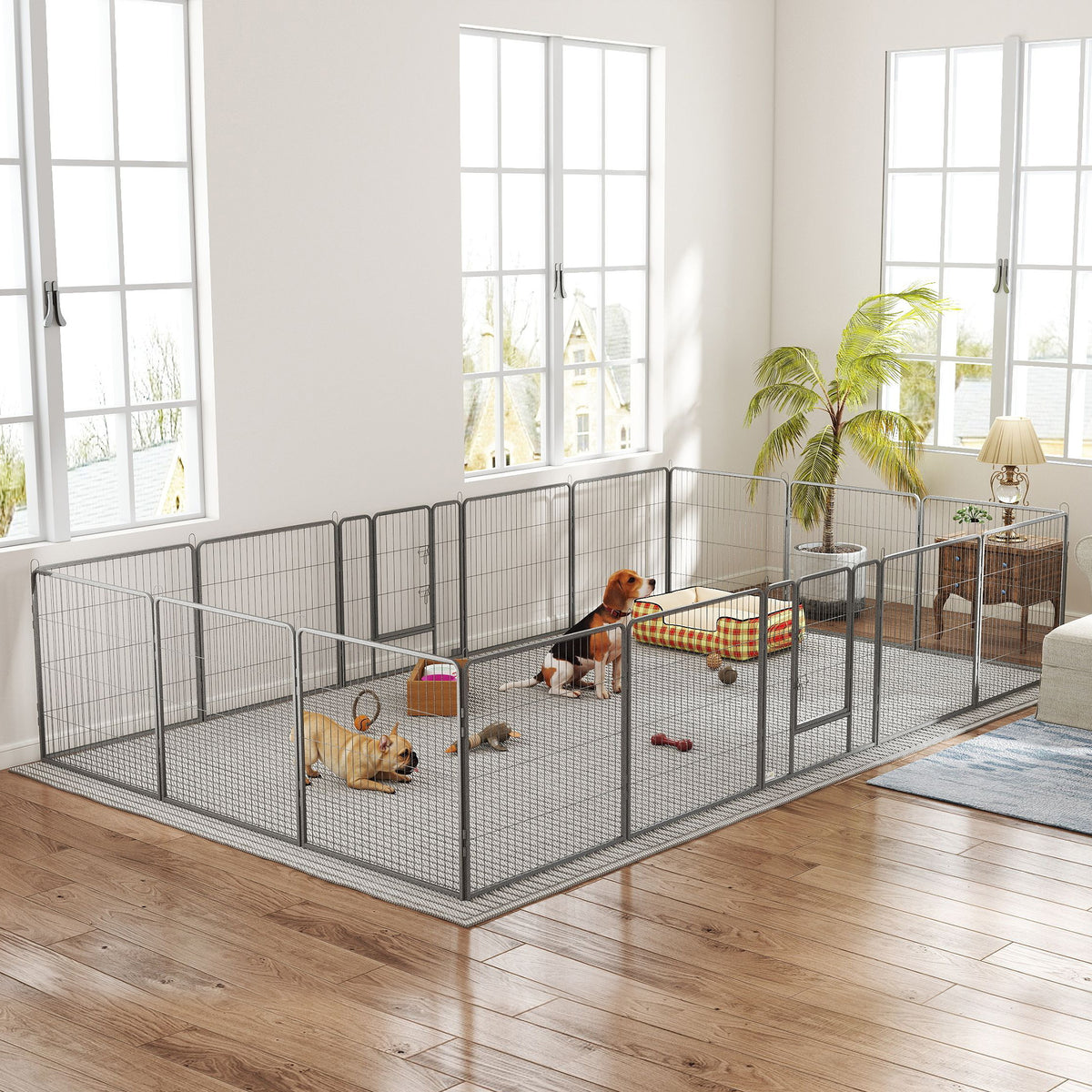 16-Panel Steel Pet Playpen - 31.5" Heavy Duty Dog Fence Grey-Dogs-DECOROLALA