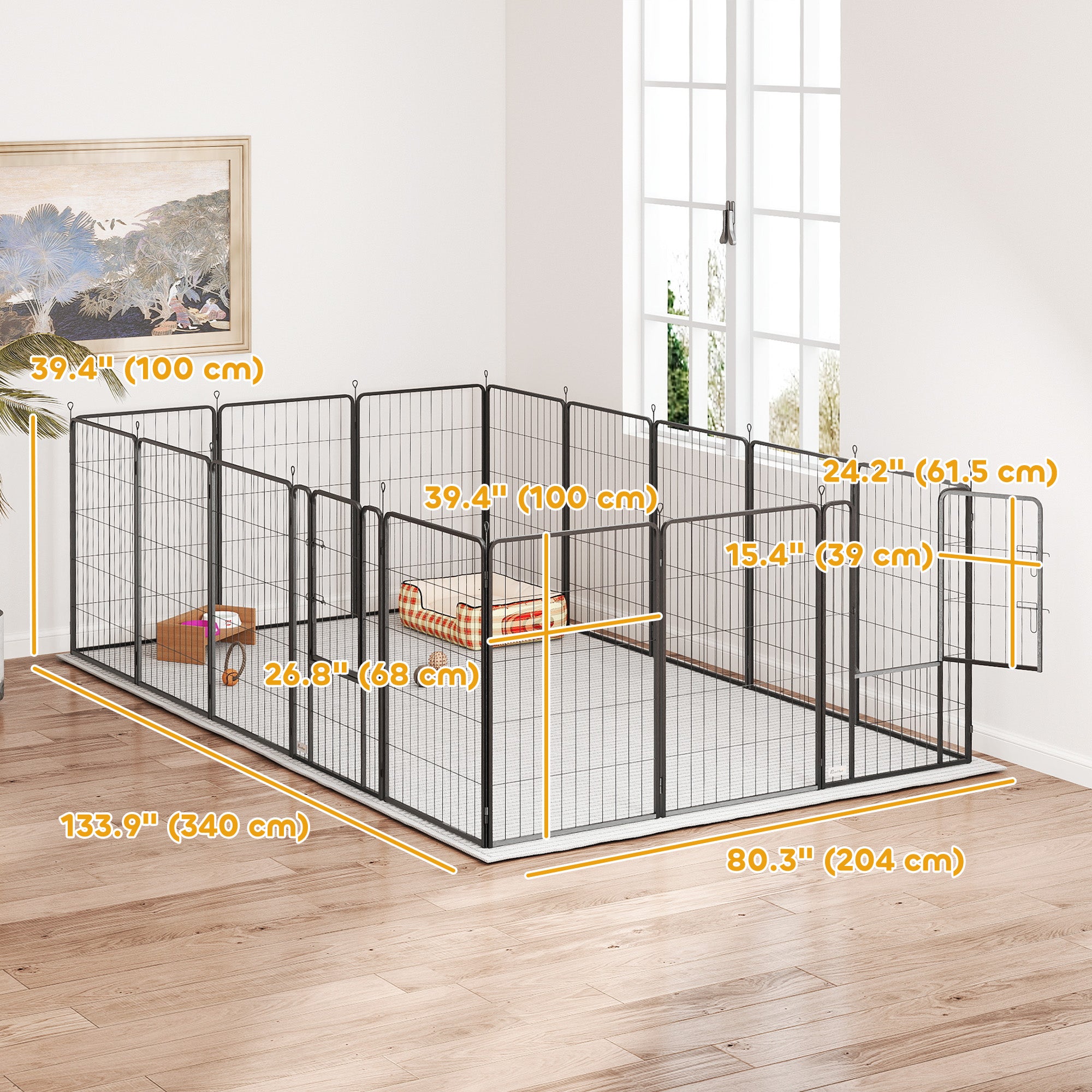 16 Panels Dog Playpen with Straps, Portable & DIY, for Large Dogs, for Yard, RV, Camping, Garden, 39" Height-Dogs-DECOROLALA