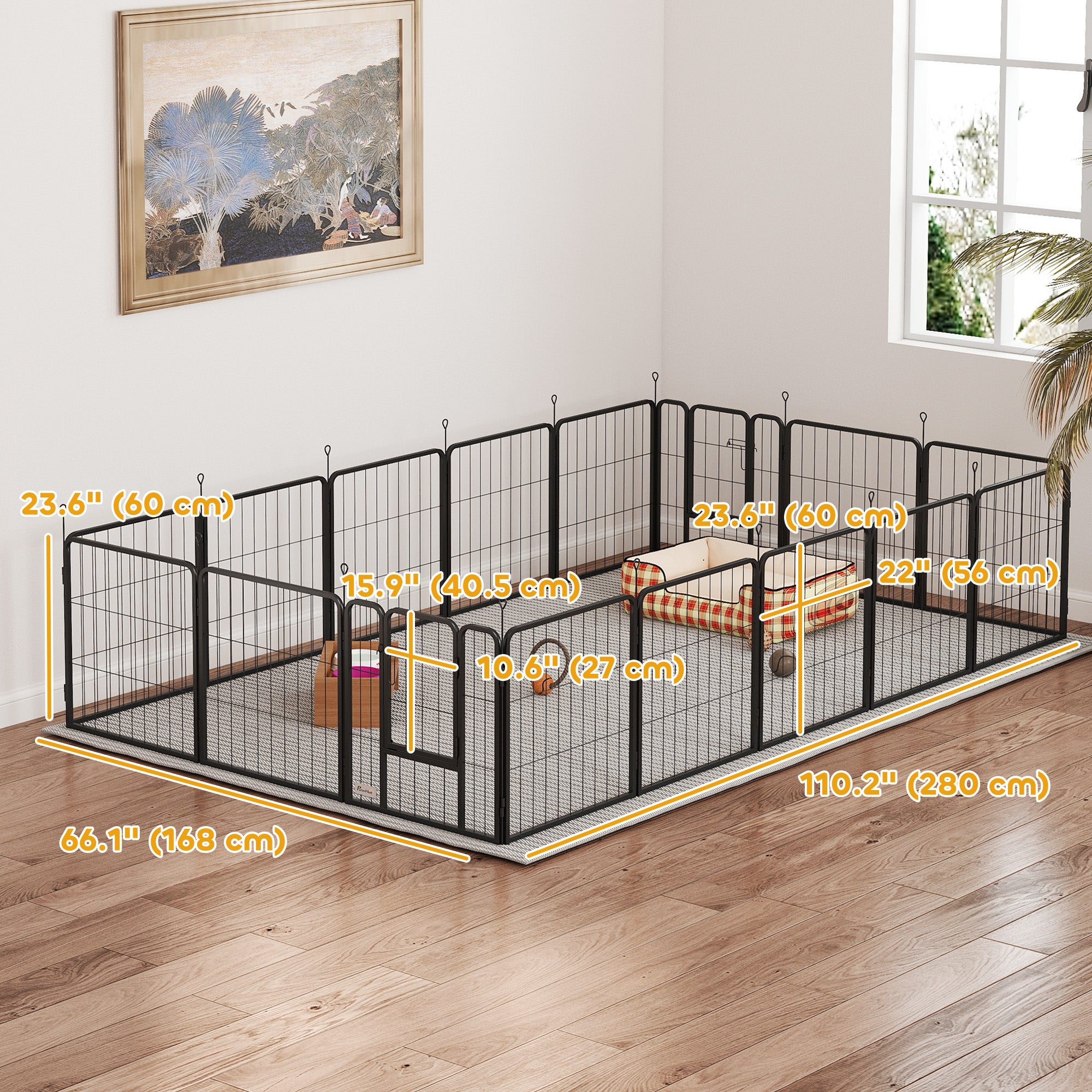 16 Panels Dog Playpen with Straps, Portable & DIY, for Small Dogs, for Yard, RV, Camping, Garden, 24" Height-Dogs-DECOROLALA
