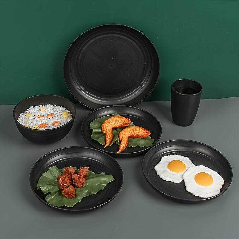 16-Piece Shatterproof Tableware Set - Black Plastic Camping Set-Dining Set-DECOROLALA
