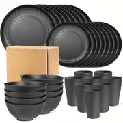 16-Piece Shatterproof Tableware Set - Black Plastic Camping Set-Dining Set-DECOROLALA