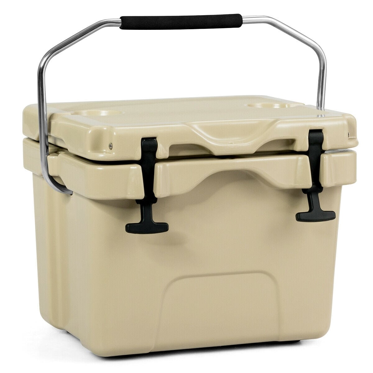 16 Quart 24-Can Capacity Insulated Ice Cooler with 2 Cup Holders-Khaki-Coolers-DECOROLALA