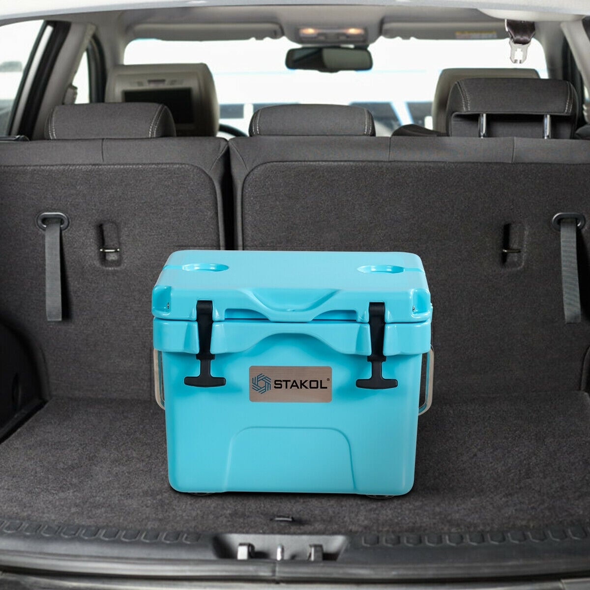 16 Quart 24-Can Capacity Portable Insulated Ice Cooler with 2 Cup Holders-Blue-Coolers-DECOROLALA