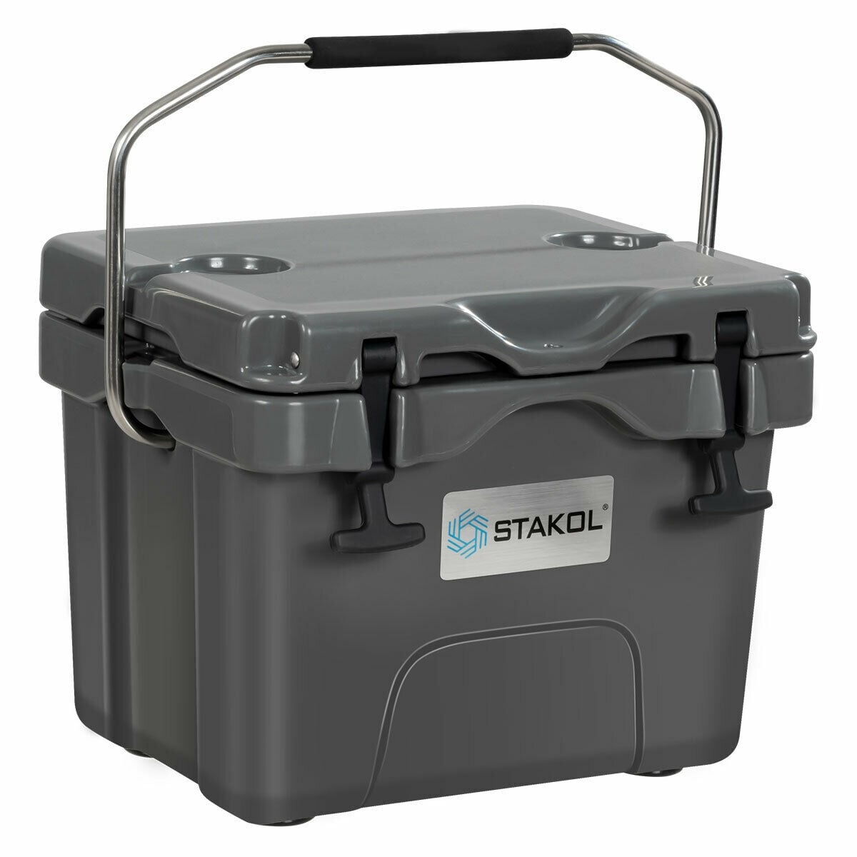16 Quart 24-Can Capacity Portable Insulated Ice Cooler with 2 Cup Holders-Gray-Coolers-DECOROLALA