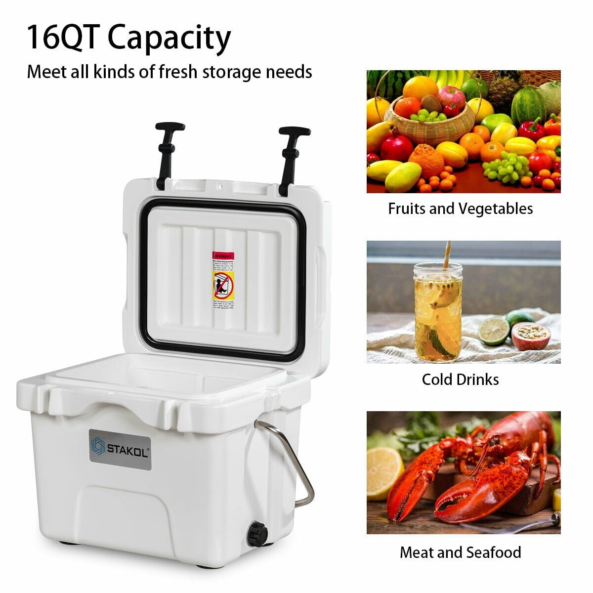 16 Quart 24-Can Capacity Portable Insulated Ice Cooler with 2 Cup Holders-White-Coolers-DECOROLALA