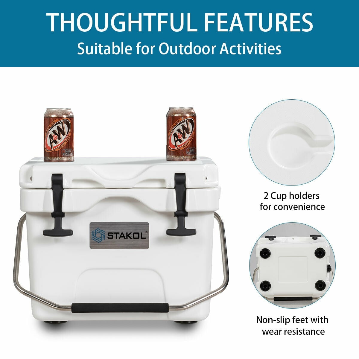 16 Quart 24-Can Capacity Portable Insulated Ice Cooler with 2 Cup Holders-White-Coolers-DECOROLALA