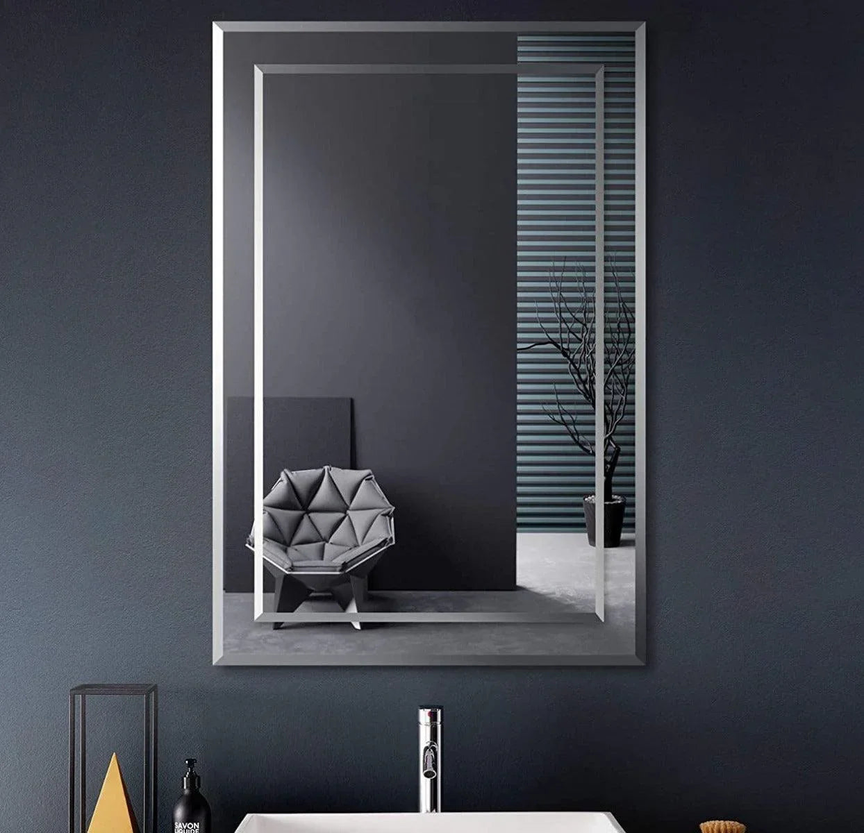 16" Rectangular Beveled Silver Mirror with Adjustable Hanging System-Migration_Mirrors-DECOROLALA