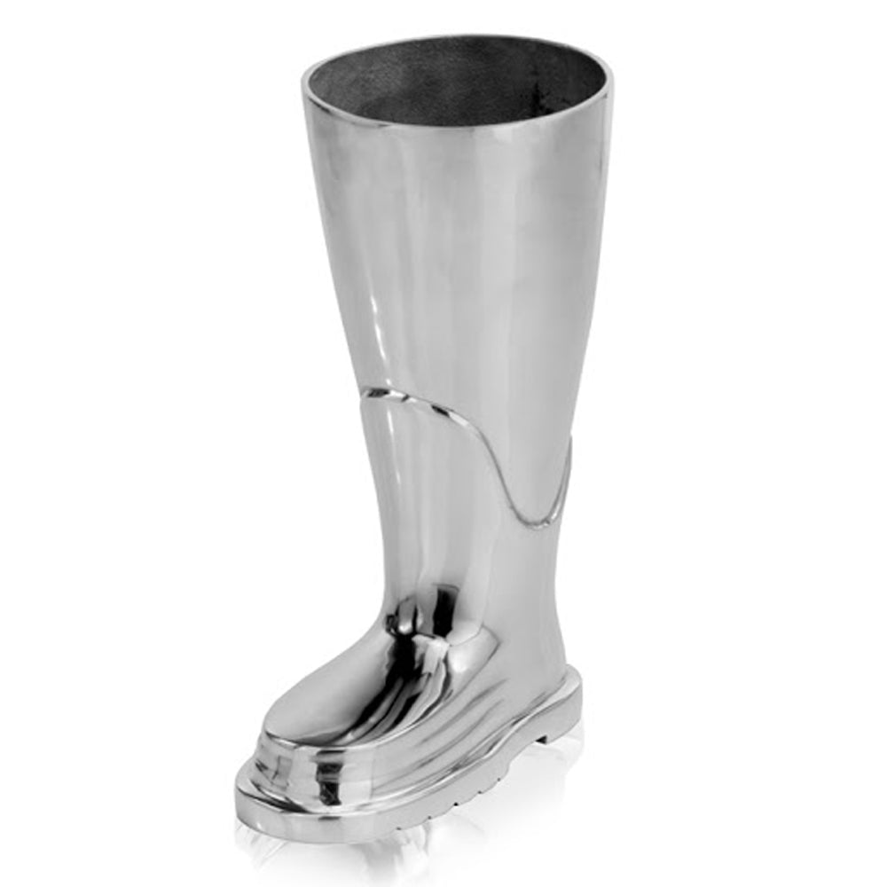 16" Silver Buffed Aluminum Firefighter Boot Umbrella Stand Sculpture-Sculptures-DECOROLALA