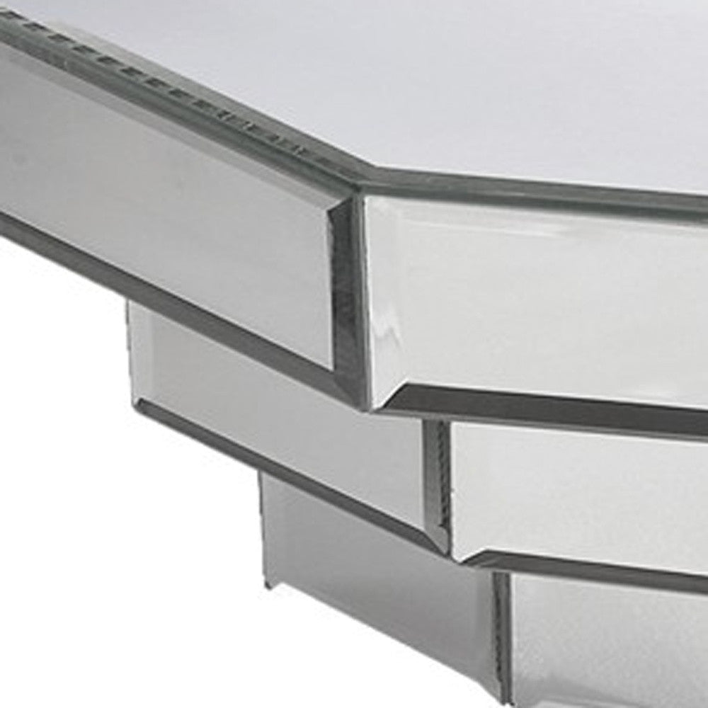 16" Silver Mirrored Glass Hanging Dimensional Floating Shelf-Wall Mounted Shelves-DECOROLALA