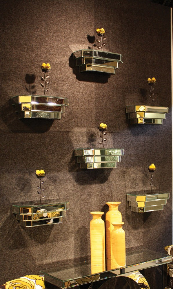 16" Silver Mirrored Glass Hanging Dimensional Floating Shelf-Wall Mounted Shelves-DECOROLALA