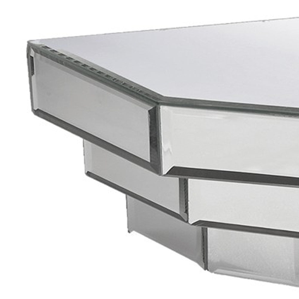 16" Silver Mirrored Glass Hanging Dimensional Floating Shelf-Wall Mounted Shelves-DECOROLALA