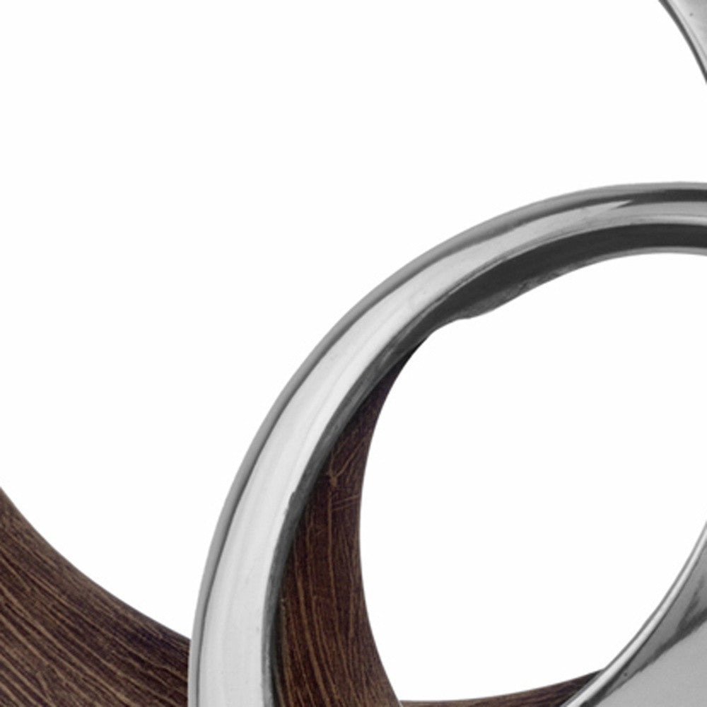 16" Silver and Brown Buffed Aluminum Tabletop Sculpture-Sculptures-DECOROLALA