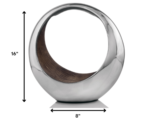 16" Silver and Brown Buffed Aluminum Tabletop Sculpture-Sculptures-DECOROLALA