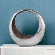 16" Silver and Brown Buffed Aluminum Tabletop Sculpture-Sculptures-DECOROLALA