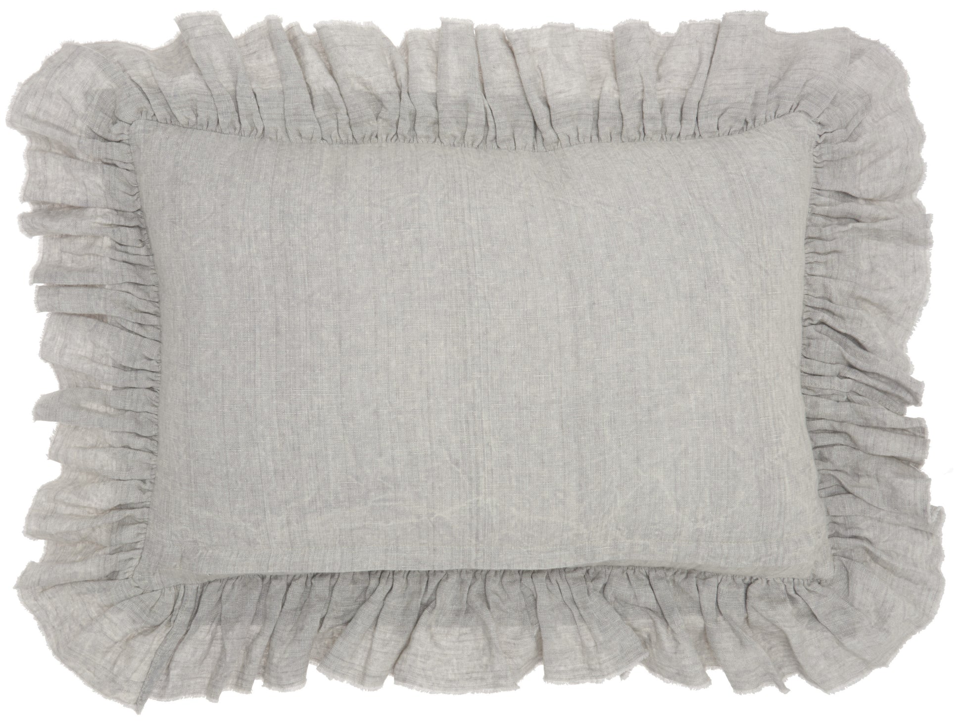 16" X 24" Gray Pillow With Ruffled Edges-Accent Throw Pillows-DECOROLALA