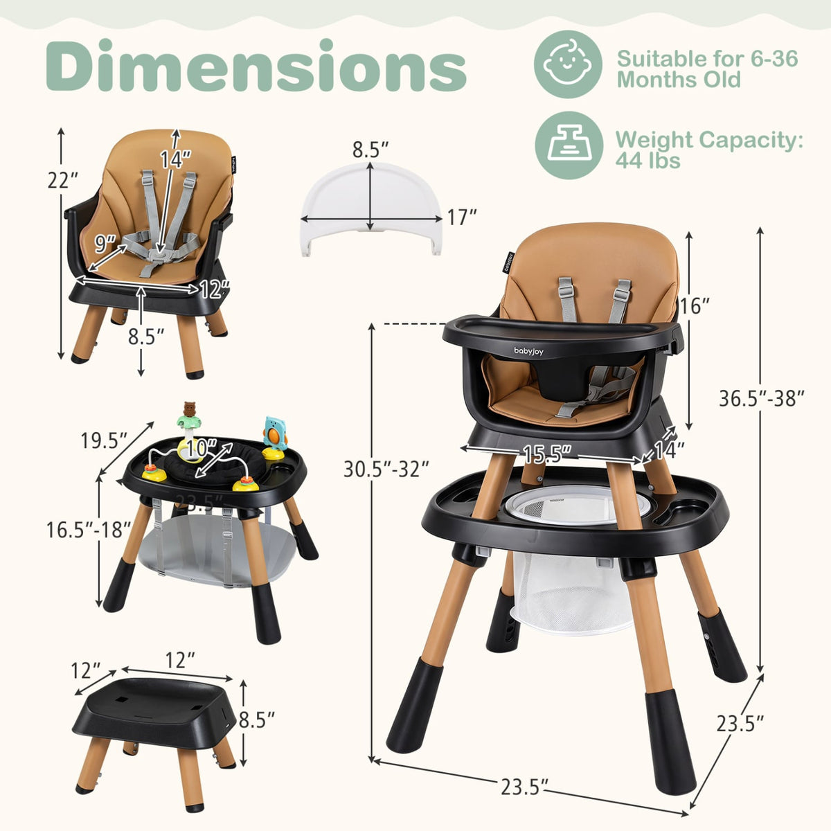 16-in-1 Baby High Chair with Activity Center and Booster Seat for Babies and Toddlers-Black-High Chairs-DECOROLALA