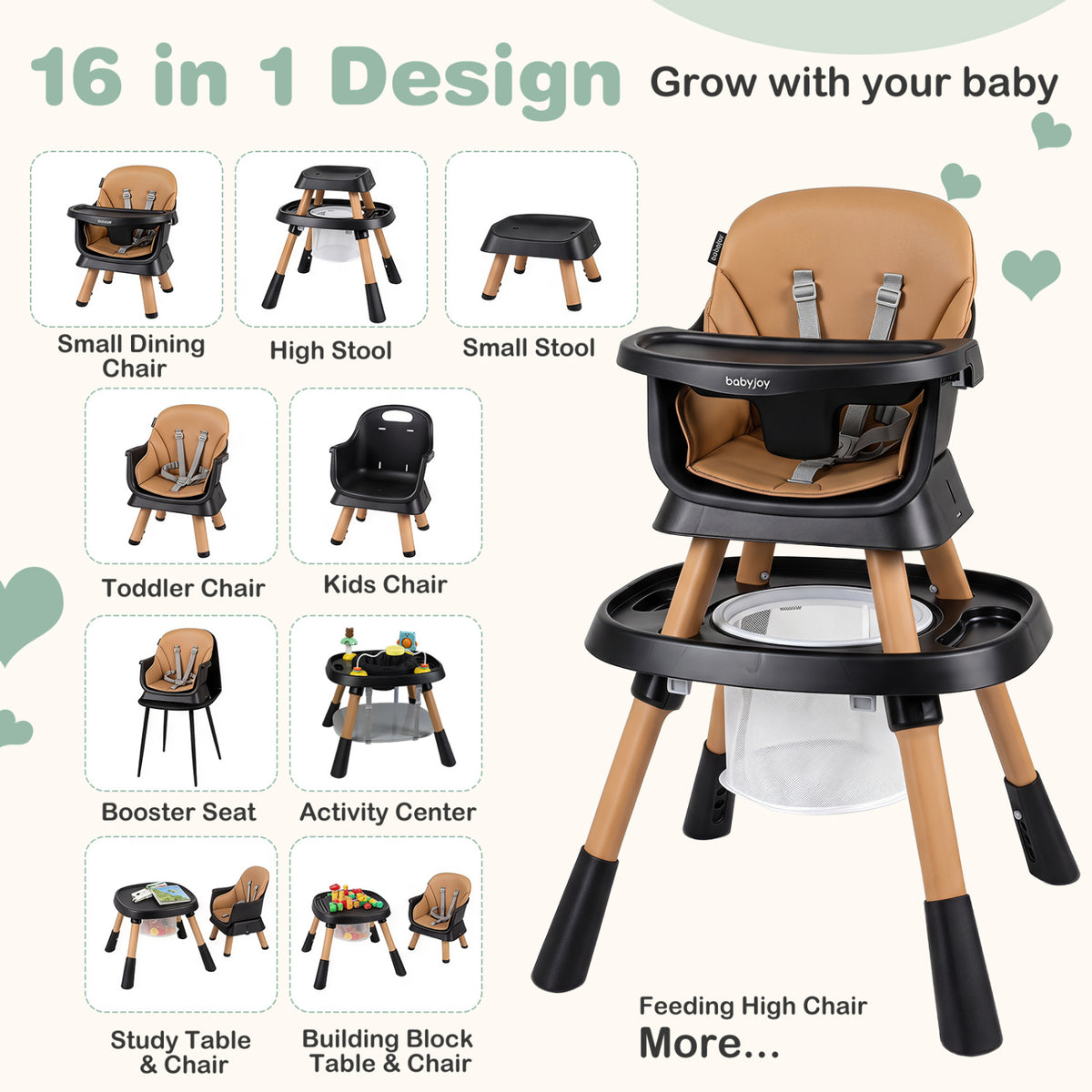 16-in-1 Baby High Chair with Activity Center and Booster Seat for Babies and Toddlers-Black-High Chairs-DECOROLALA